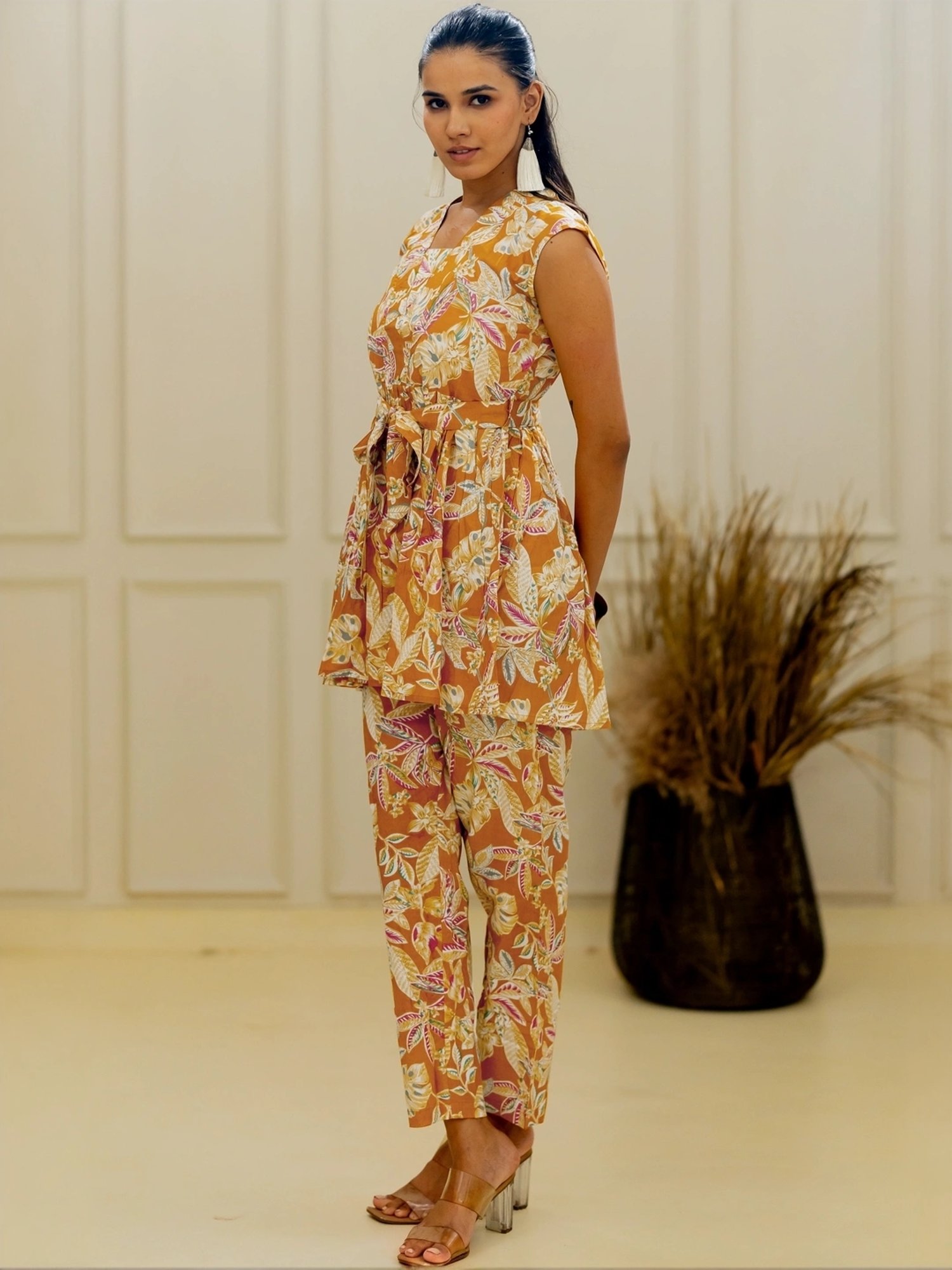 MIRCHI FASHION Mustard Cotton Printed Top Pant Set