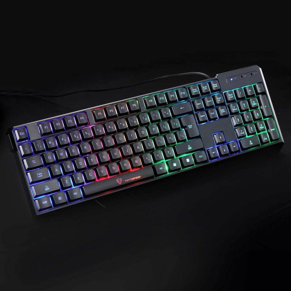 Wired Keyboard 104 Keys Blue Switch Rainbow Backlit Gaming for PC Game