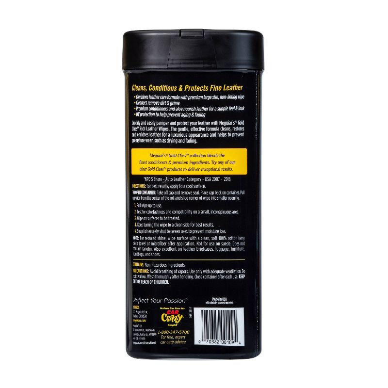Meguiars 25ct Gold Class Rich Leather Cleaning and Conditioning Wipes