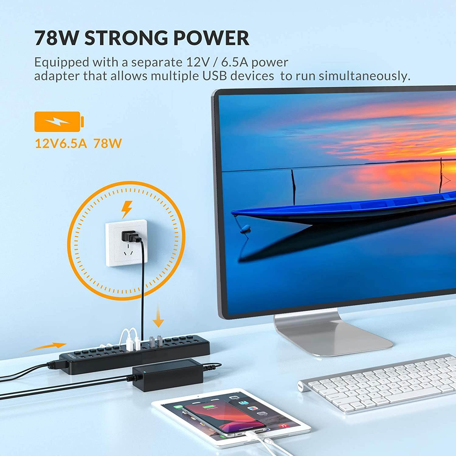 iDsonix USB 3.0 Hub 16-Port 12V / 6.5A Powered USB Hub with Individual Switches 5Gbps High Speed Transfer BC1.2 (5V2.4A) Fast Charge USB Splitter for Laptop PC HDD SDD and More -Black