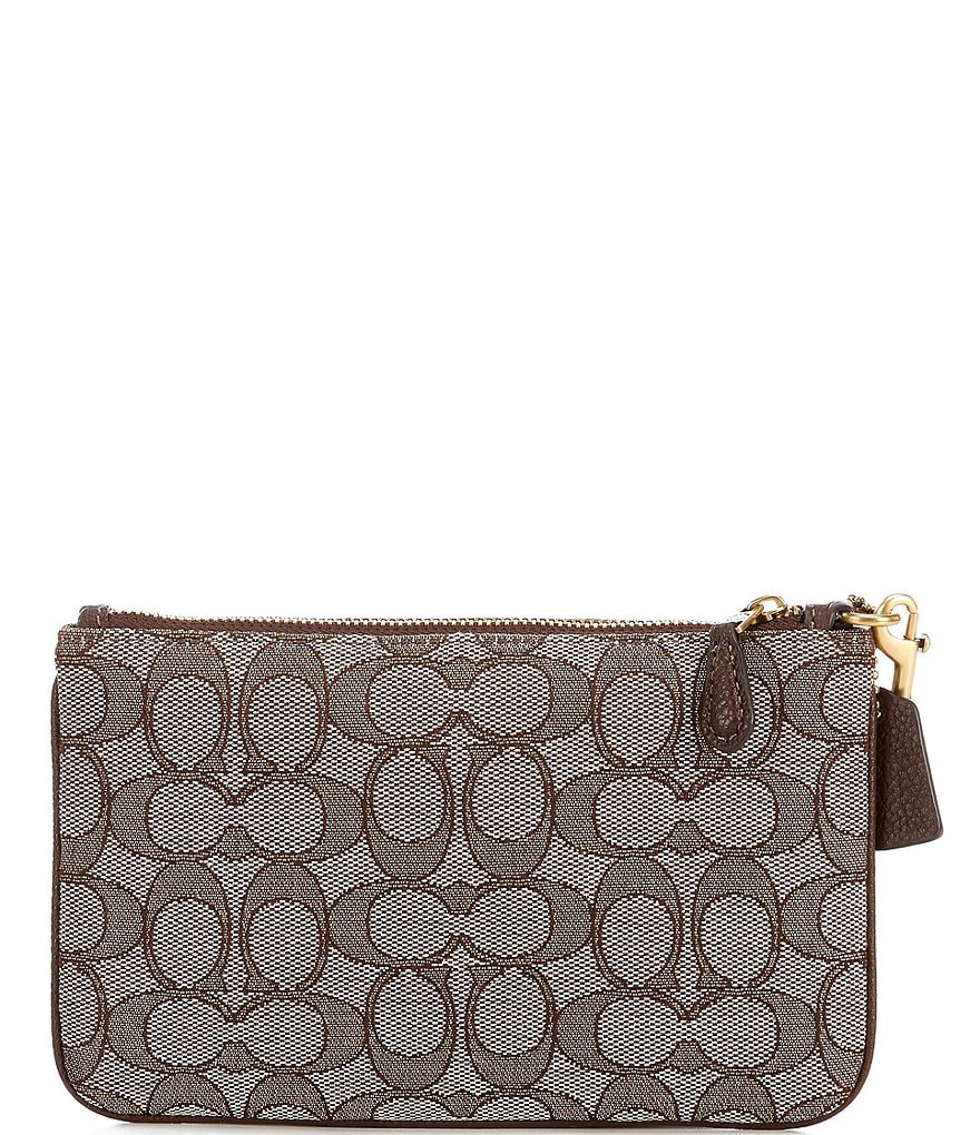 COACH Signature Jacquard and Pebble Leather Small Wristlet