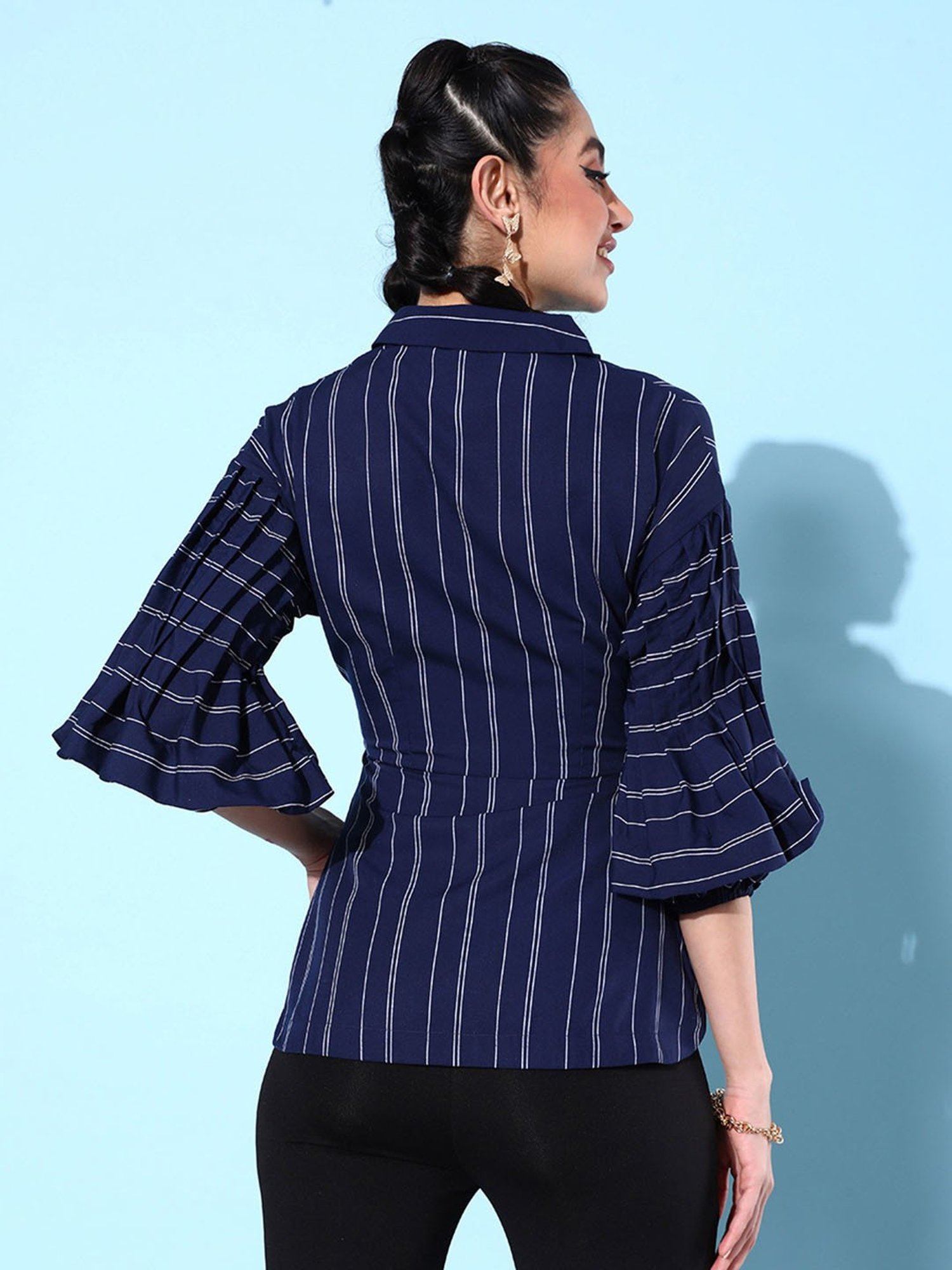 QUIERO Navy Striped Top