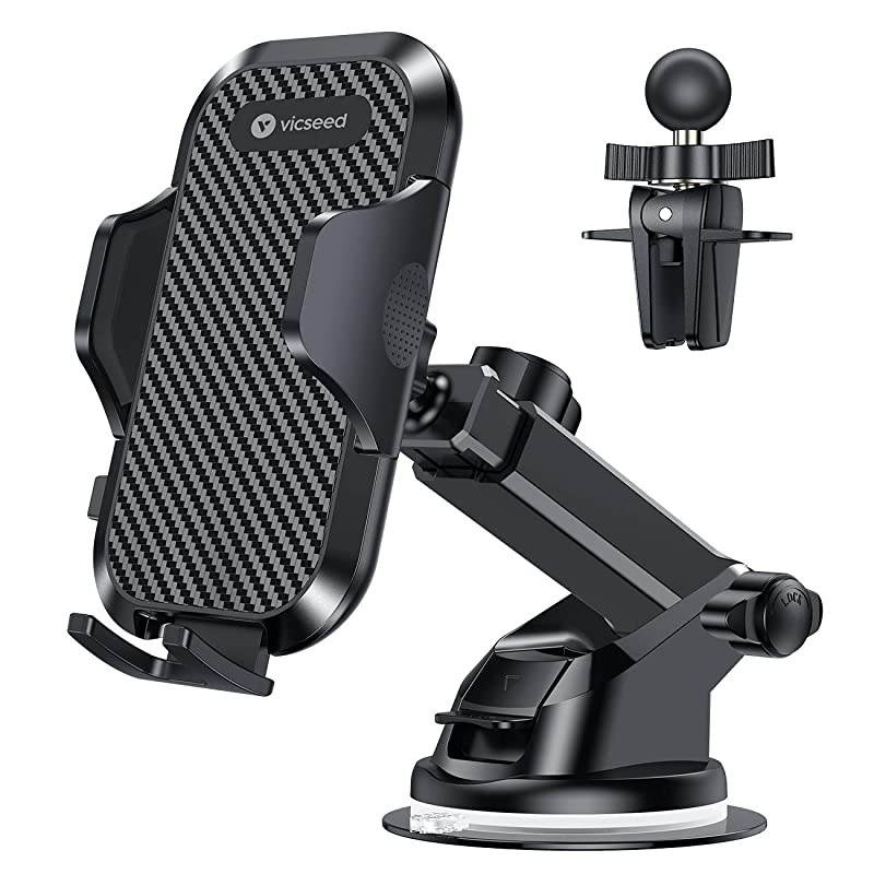 Universal Cell Phone Holder for Car Phone Mount Car Phone Holder Dashboard Windshield Air Vent Long Arm Strong Suction Cell Phone Car Mount Fit with iPhone SE 12 Pro Galaxy S21 All Phones
