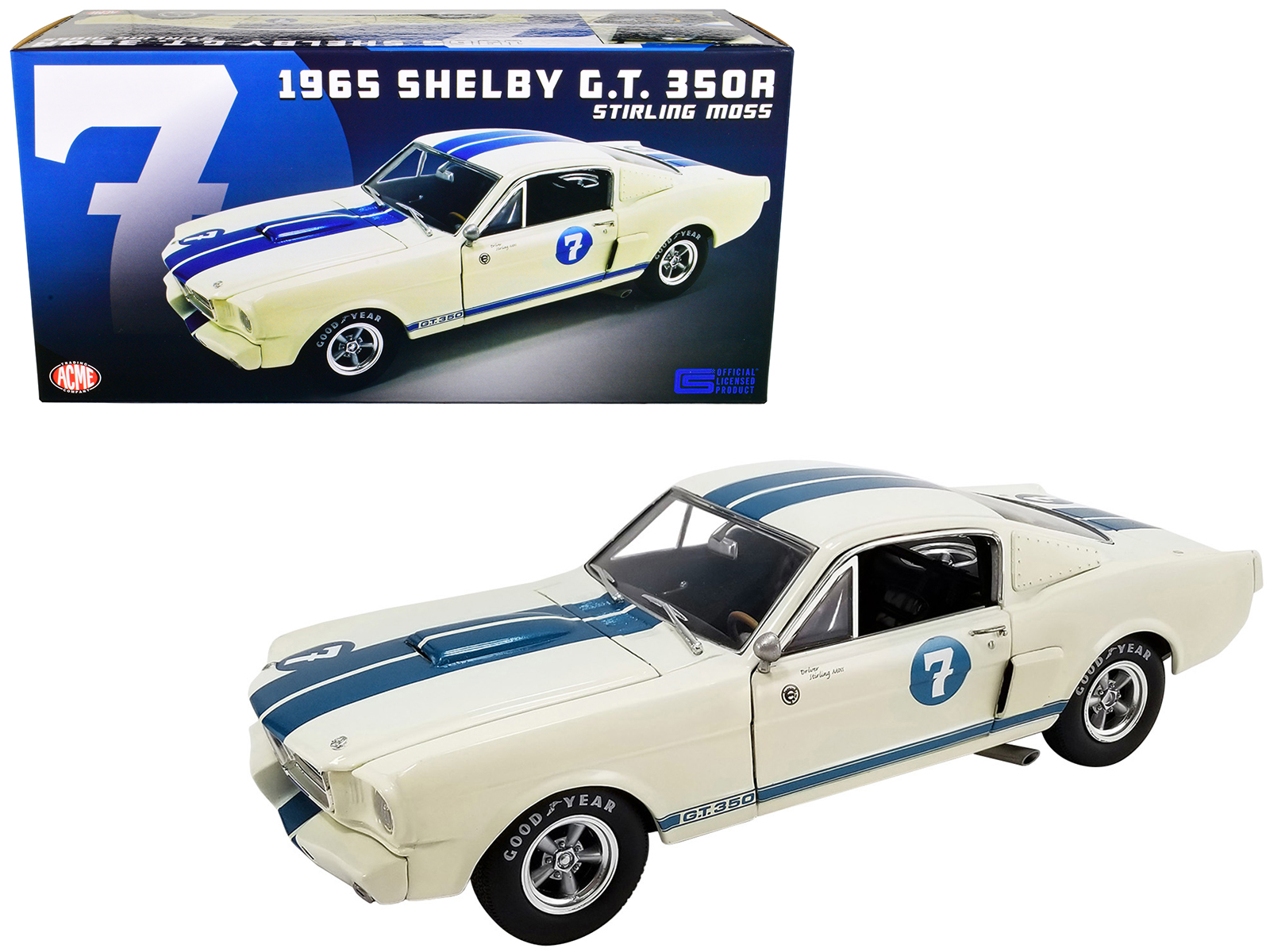 1965 Shelby Cobra 427 S/C Dark Blue Metallic with White Stripes with Printed Carroll Shelby's Signature on the Trunk 1/18 Diecast Model Car by Shelby Collectibles