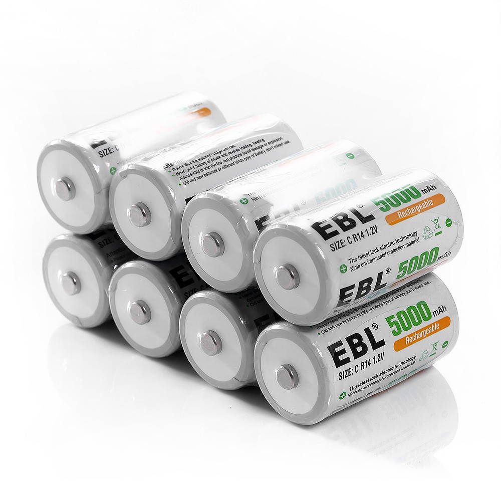 EBL 4 Pack Size C R14 Battery 1.2V 5000mAh Ni-MH Rechargeable Batteries