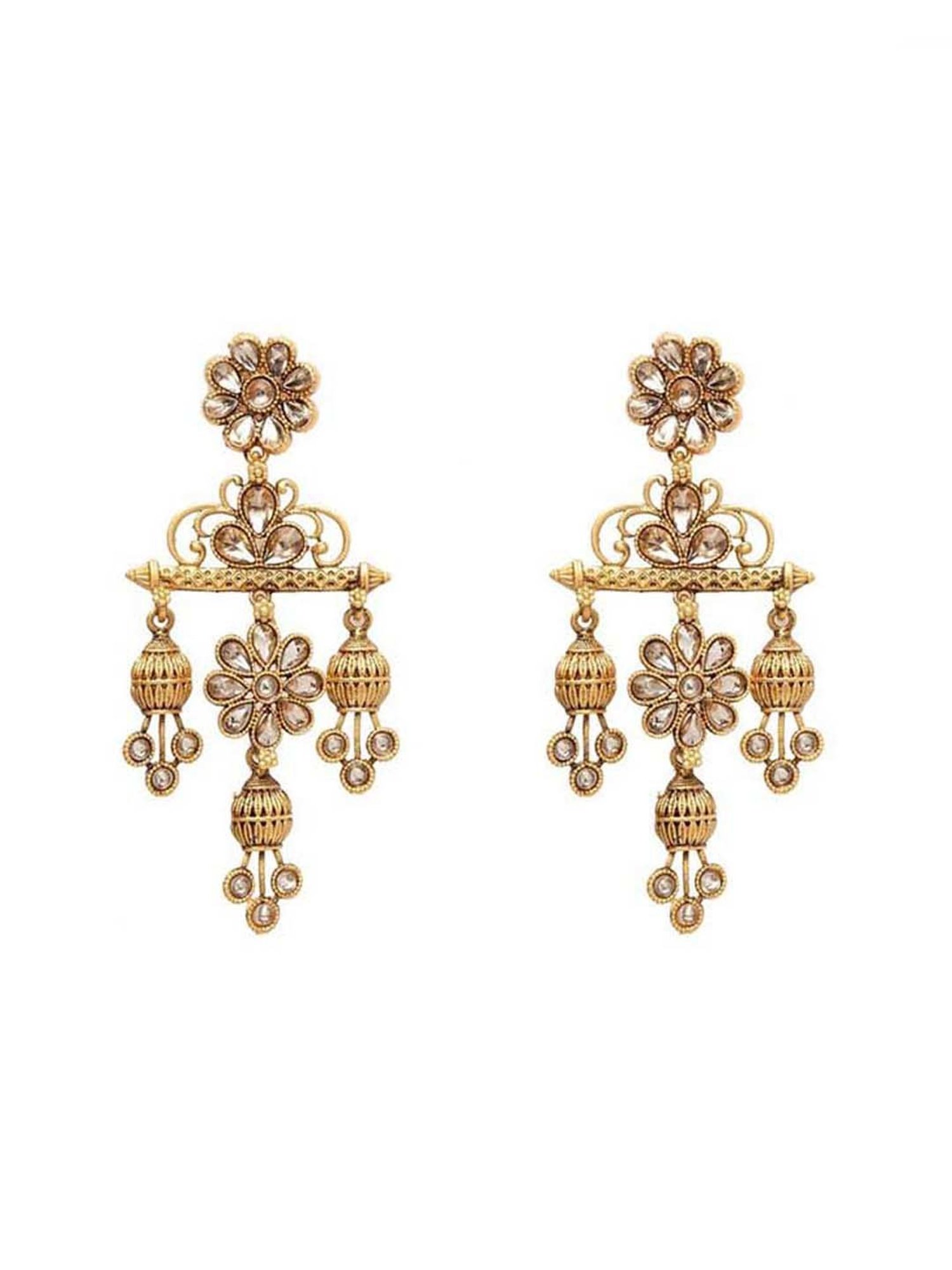 Panash Gold-Plated & Handcrafted Kundan Contemporary Shaped Dangler Earrings