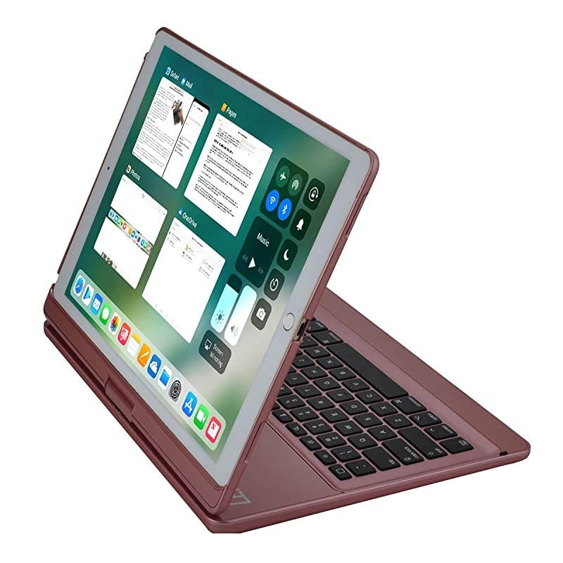 iPad pro 12.9 Keyboard case 2017 2nd 2015 1st Gen,360 Rotatable Wireless Keyboard Smart Folio 180 Swivel Stand Hard Shell Cover Auto Sleep/Wake up Rose Gold