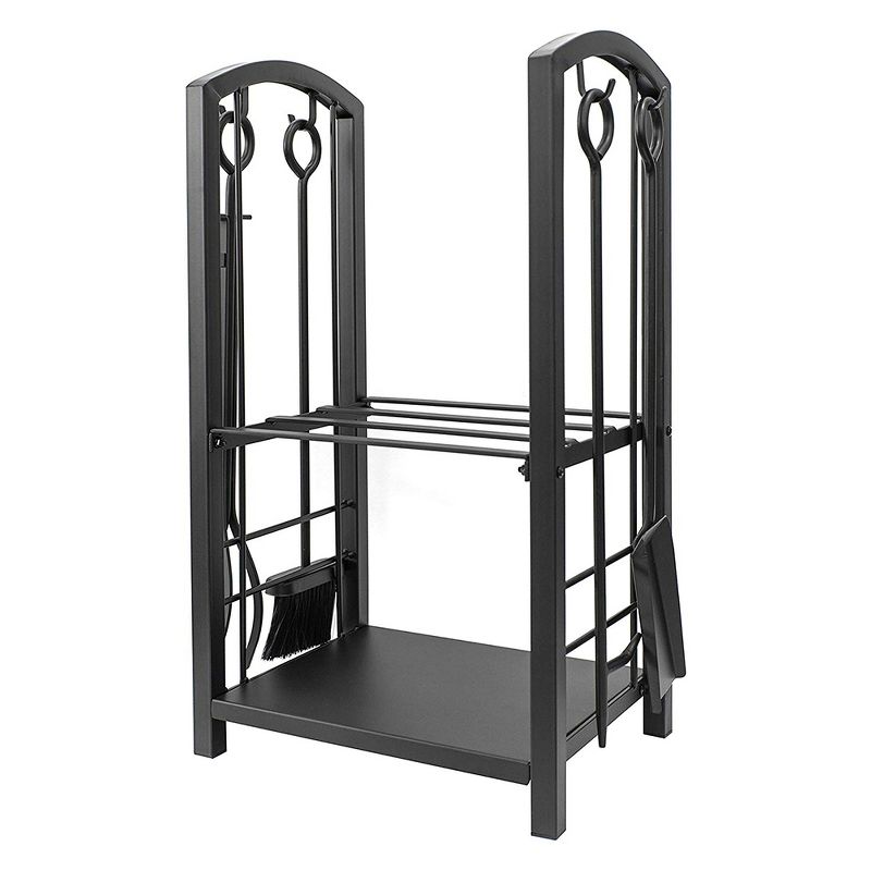 Olympia Tools 87-368 5 Piece wrought Iron Construction Fireplace Tool Set with Log Rack, Black