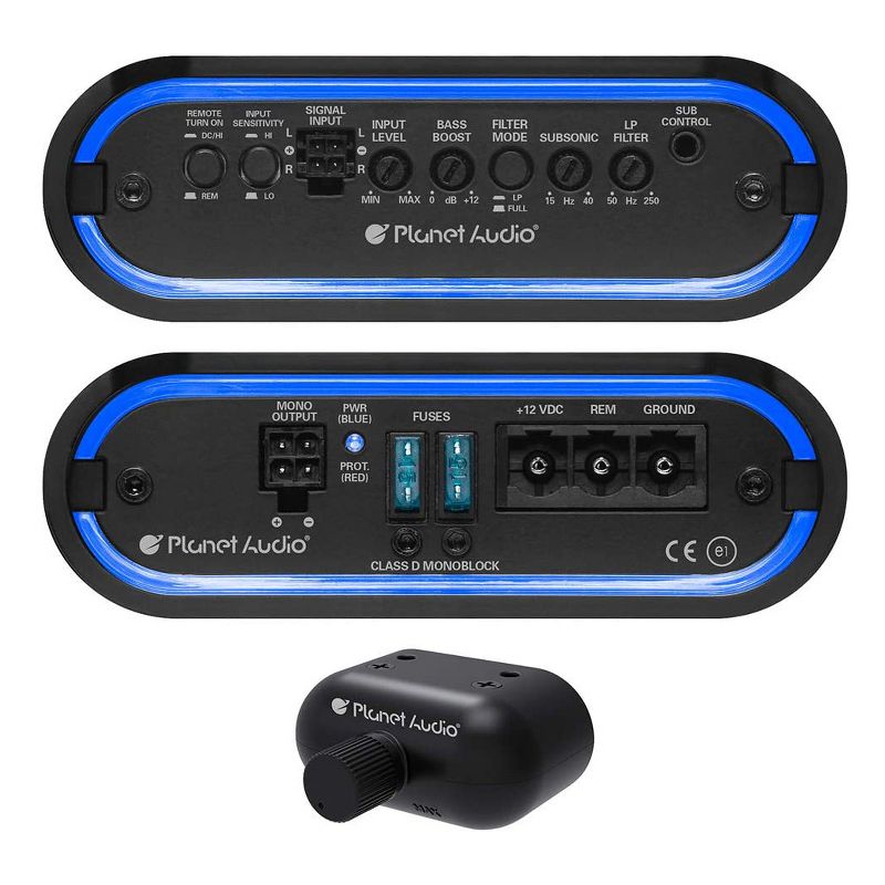 Planet Audio MB1200.1D Mini Bang Monoblock 1200 Watt Class D MOSFET Power Car Amplifier w/ Remote (2 Pack)