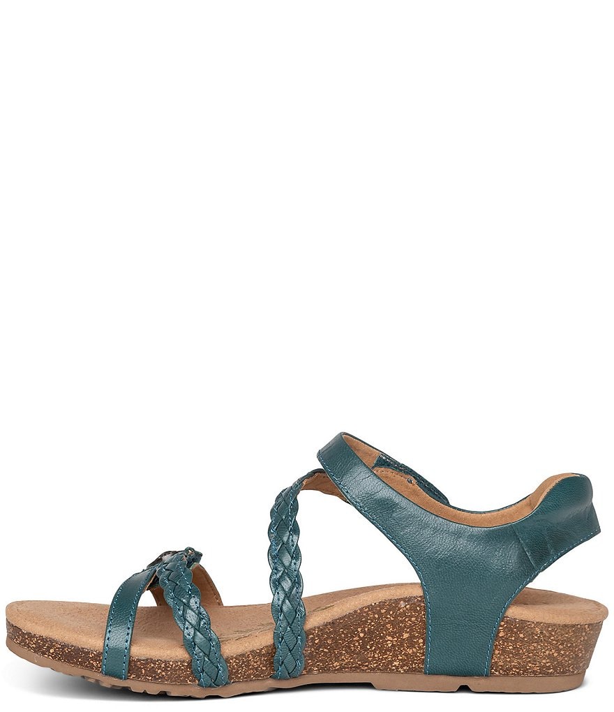 Aetrex Jillian Braided Leather Cork Wedge Sandals