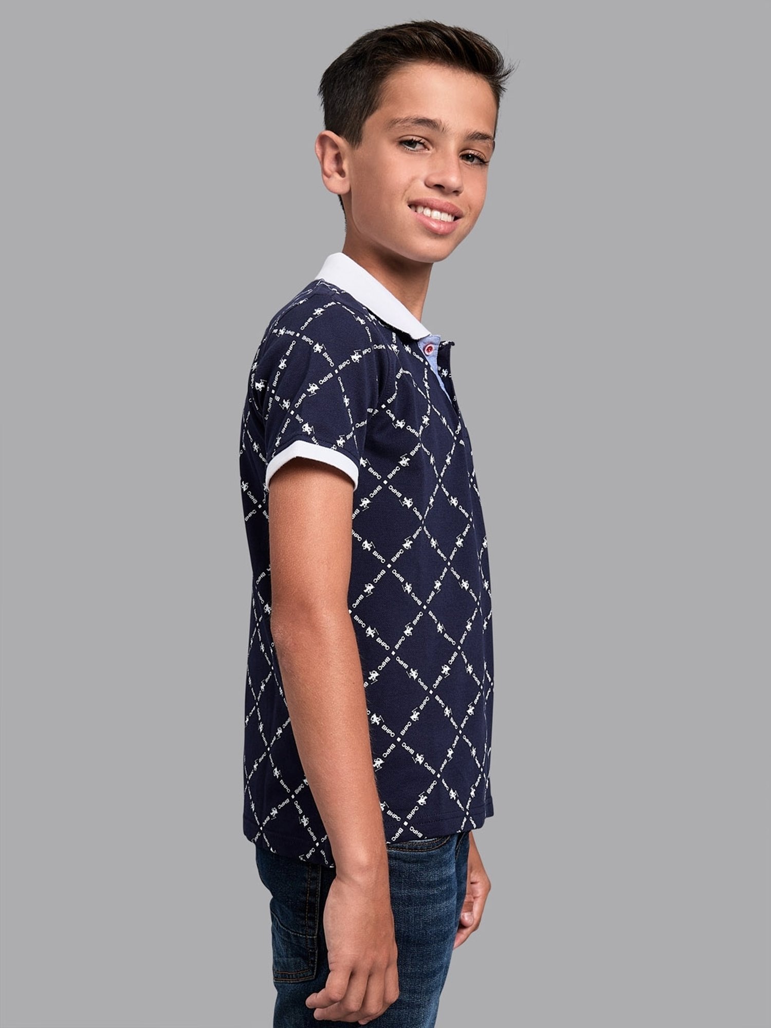 Beverly Hills Polo Club Kids Navy Cotton Printed Polo T-Shirt
