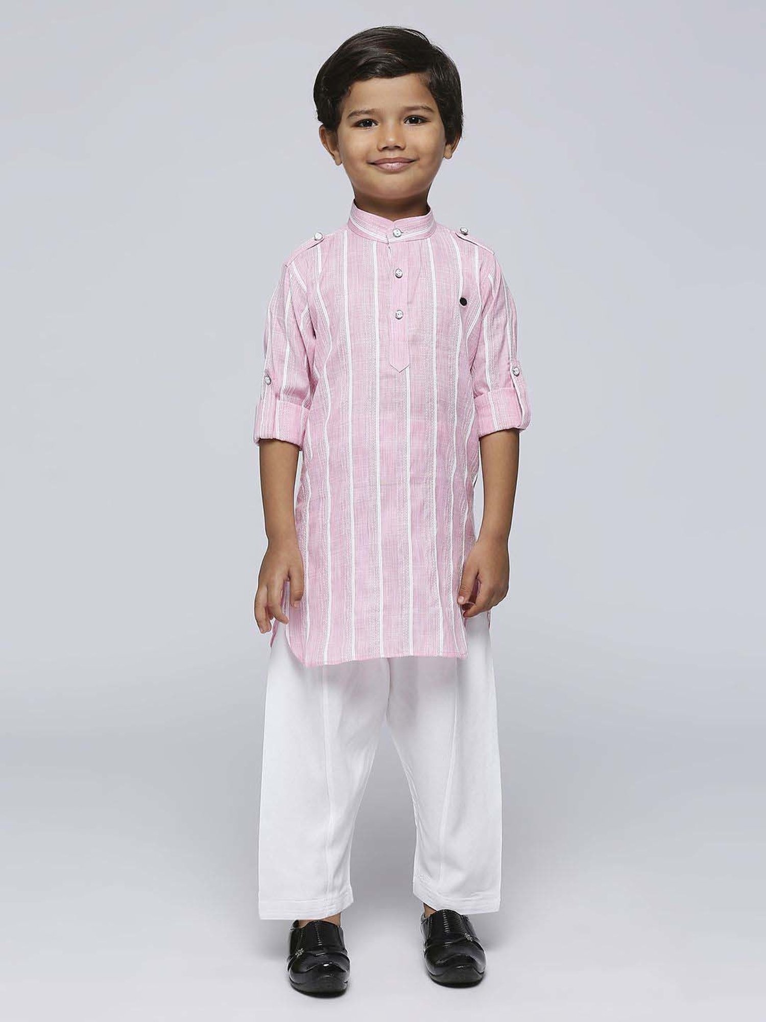 Kids Island Boys Pink Striped Full Sleeves Kurta Set