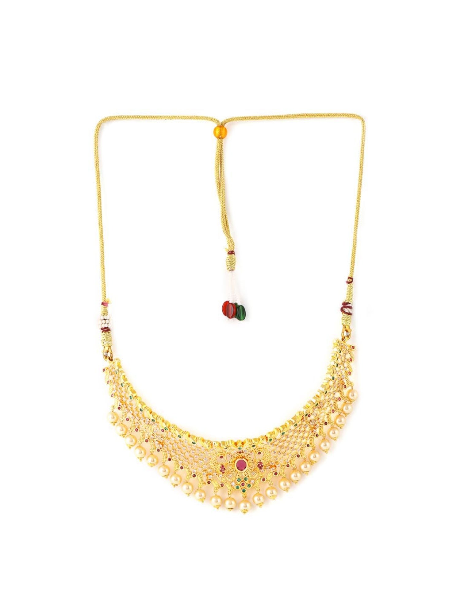 Estele Gold-Plated CZ Sleek Designer Bridal Choker Set with Pearls & Crystals for Women