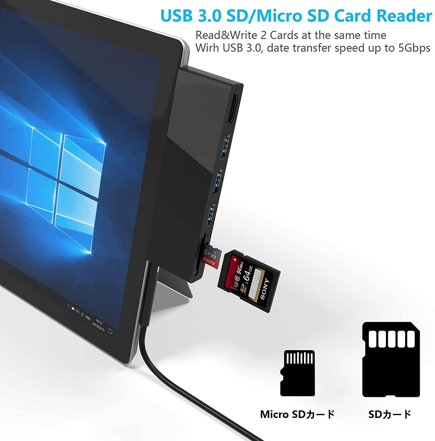 Cateck Surface Pro 4 USB 3.0 Hub Docking Station, Dual USB Card Reader, 3X USB 3.0 Ports (5Gps) + 4K HDMI + SD/TF(Micro SD) Memory Card Solt Combo Adapter?Upgraded Version?
