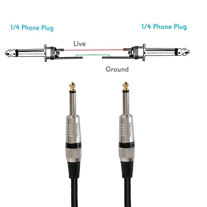 14quot to 14quot Audio Cord &frac14;quot to &frac14; Inch Mono Jack Male Connection 15 ft 12 Gauge Black Heavy Duty Professional Speaker Guitar Cable Wire Delivers Sound  Pro PPJJ15