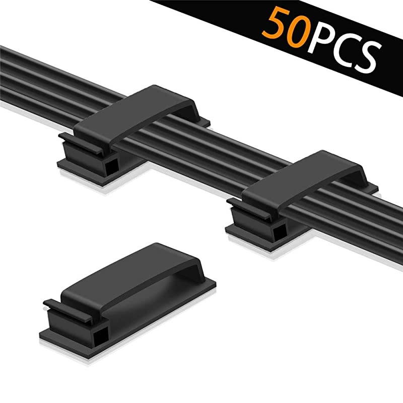 50 Pack Adhesive Cable Clips Multifunctional Cable Organizer Cord Holder for Home Office and Car Cable ManagementBlack