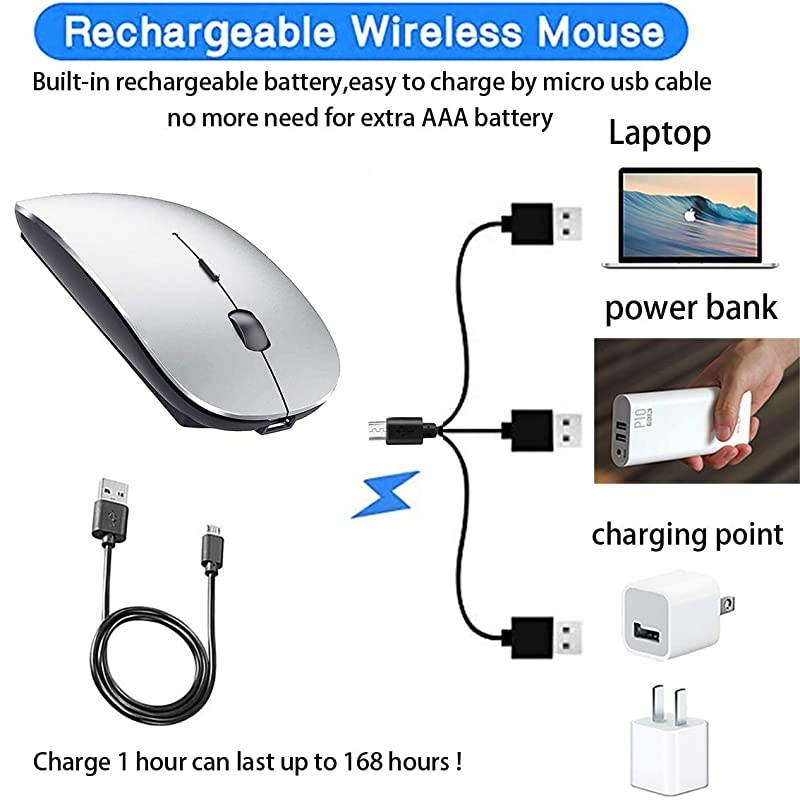 Bluetooth Mouse for Mac Laptop Wireless Bluetooth Mouse for MacBook Pro MacBook Air Chromebook MacBook iPad Bluetooth Sliver Black