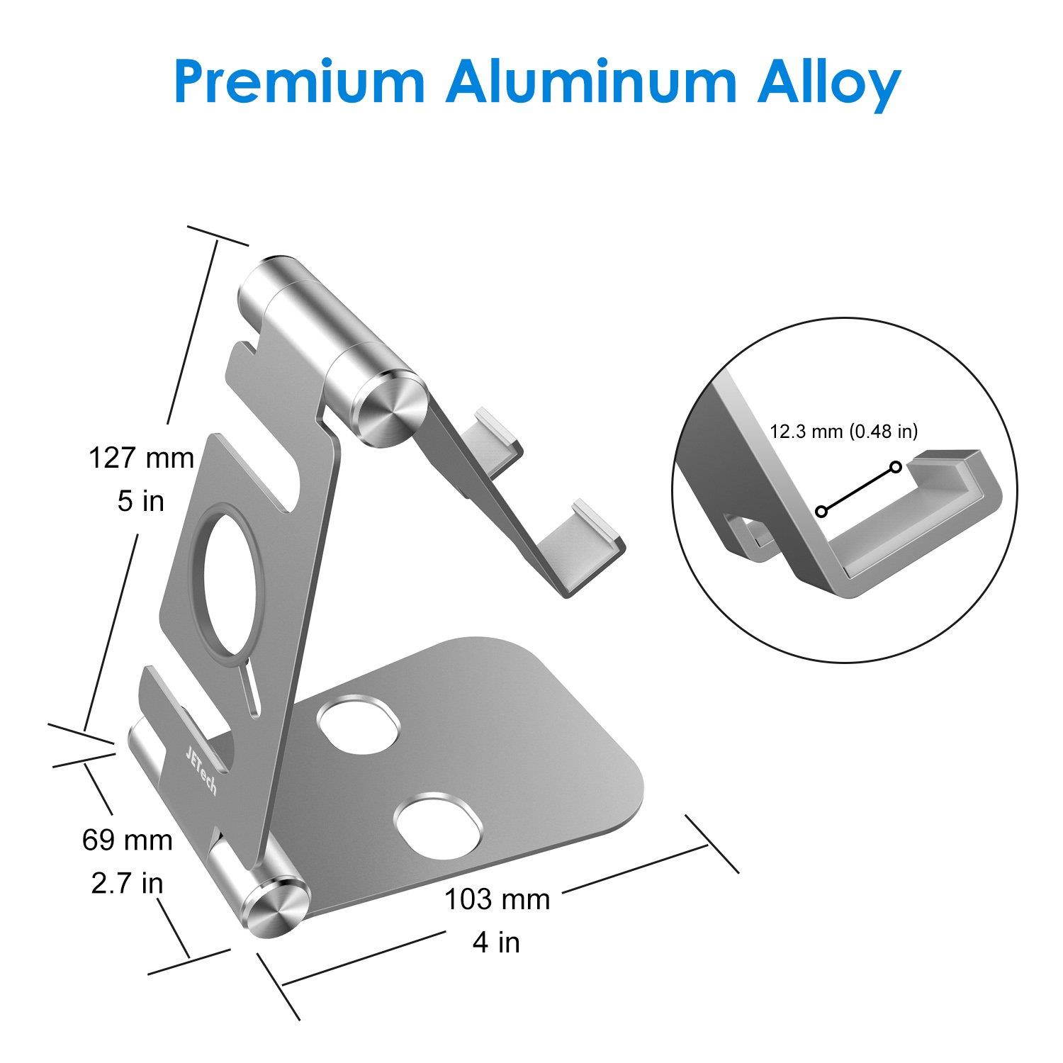 JETech 2-in-1 Aluminum Stand Compatible with Smartphones and Apple Watch, Foldable Holder, Multi-Angle Desktop Cradle, Adjustable Charging Dock - Silver