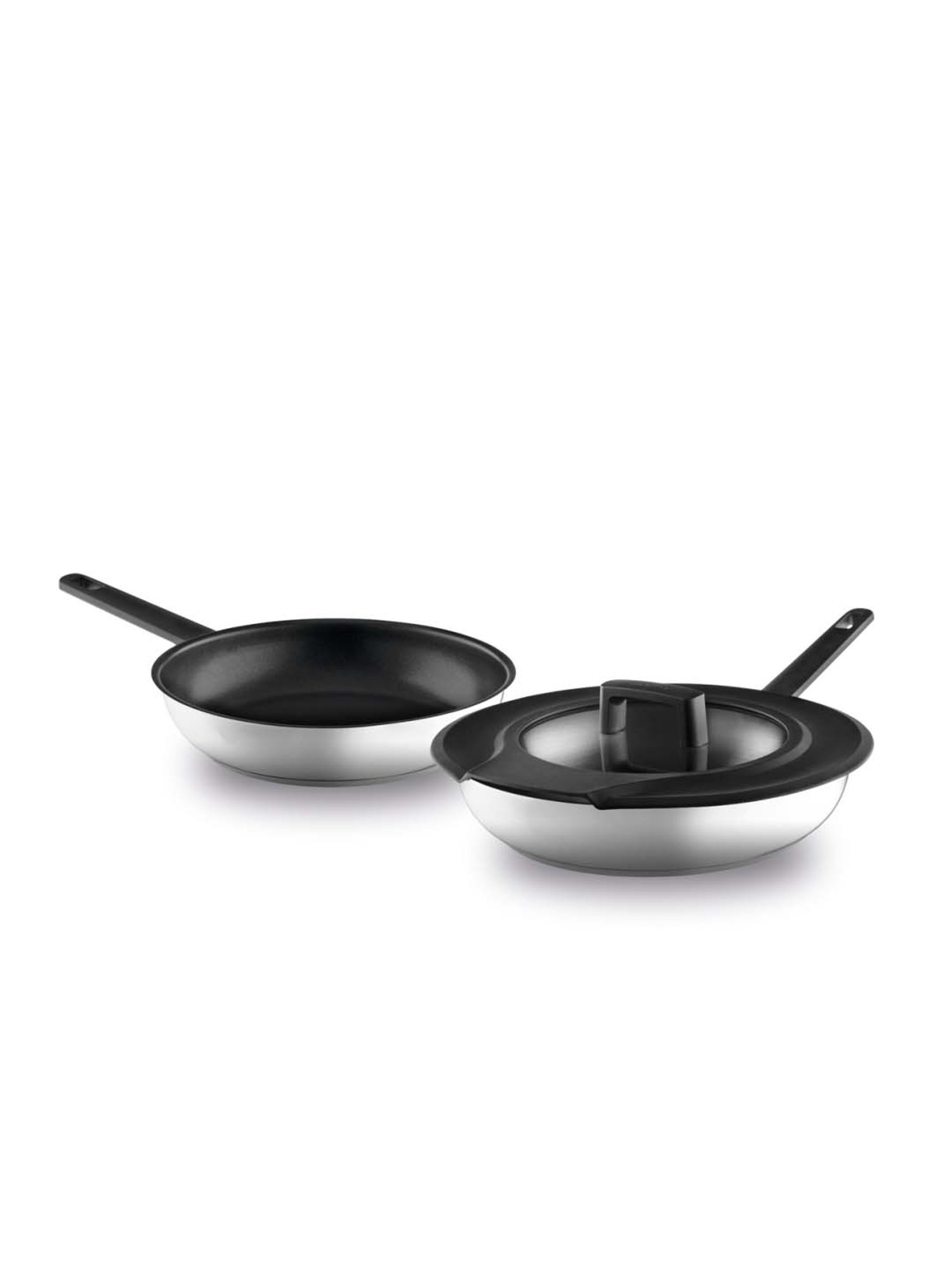 BergHOFF Gem Silver Stainless Steel Fry Pans with Lid - Set of 2