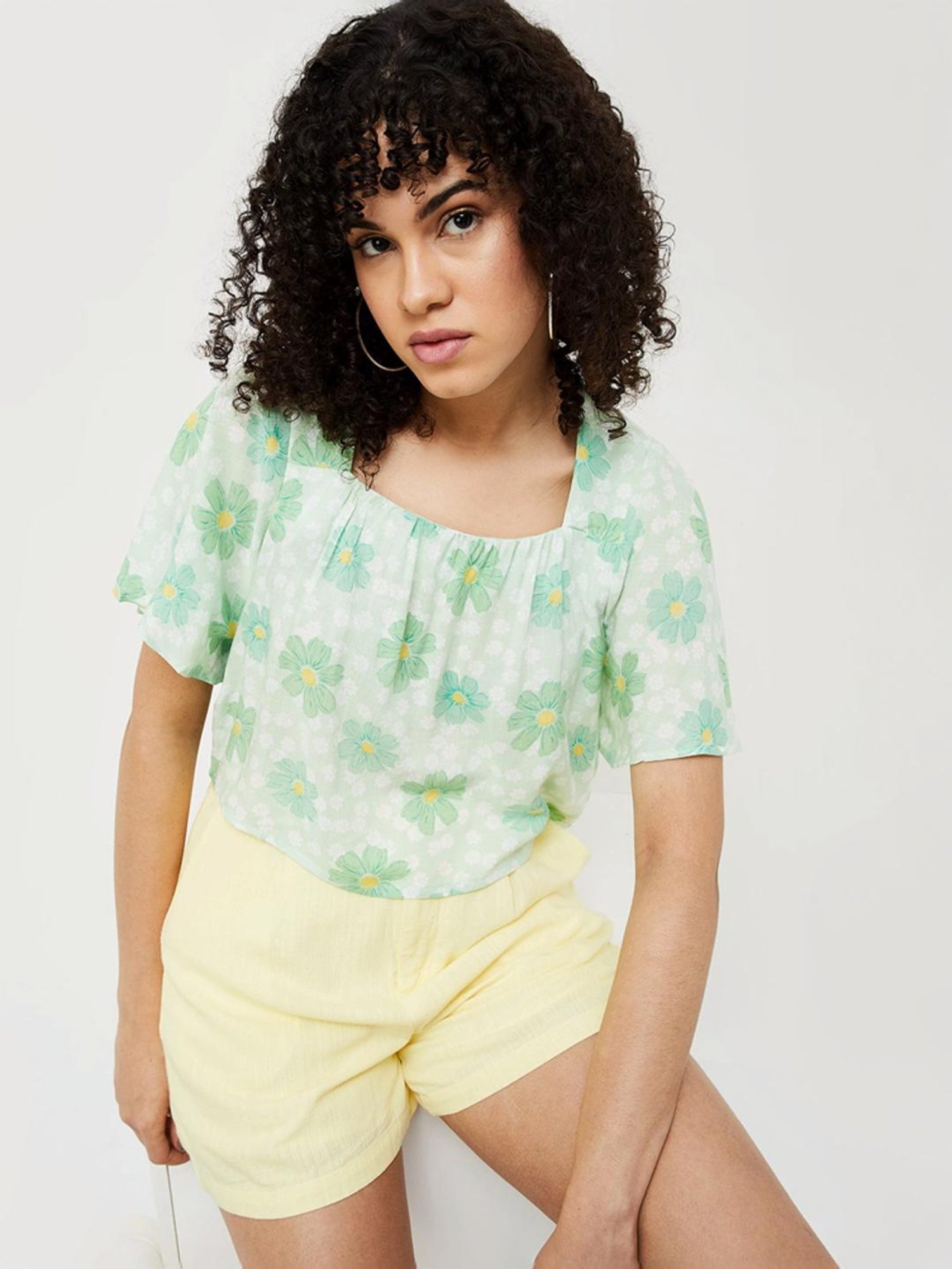 Ginger by Lifestyle Mint Green Floral Print Crop Top