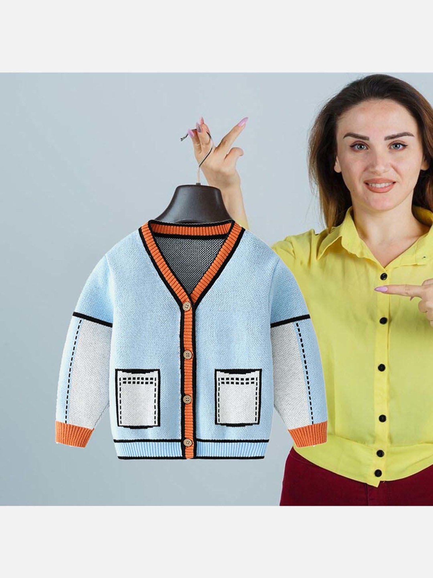 Little Surprise Box Blue Printed Full Sleeves Cardigan