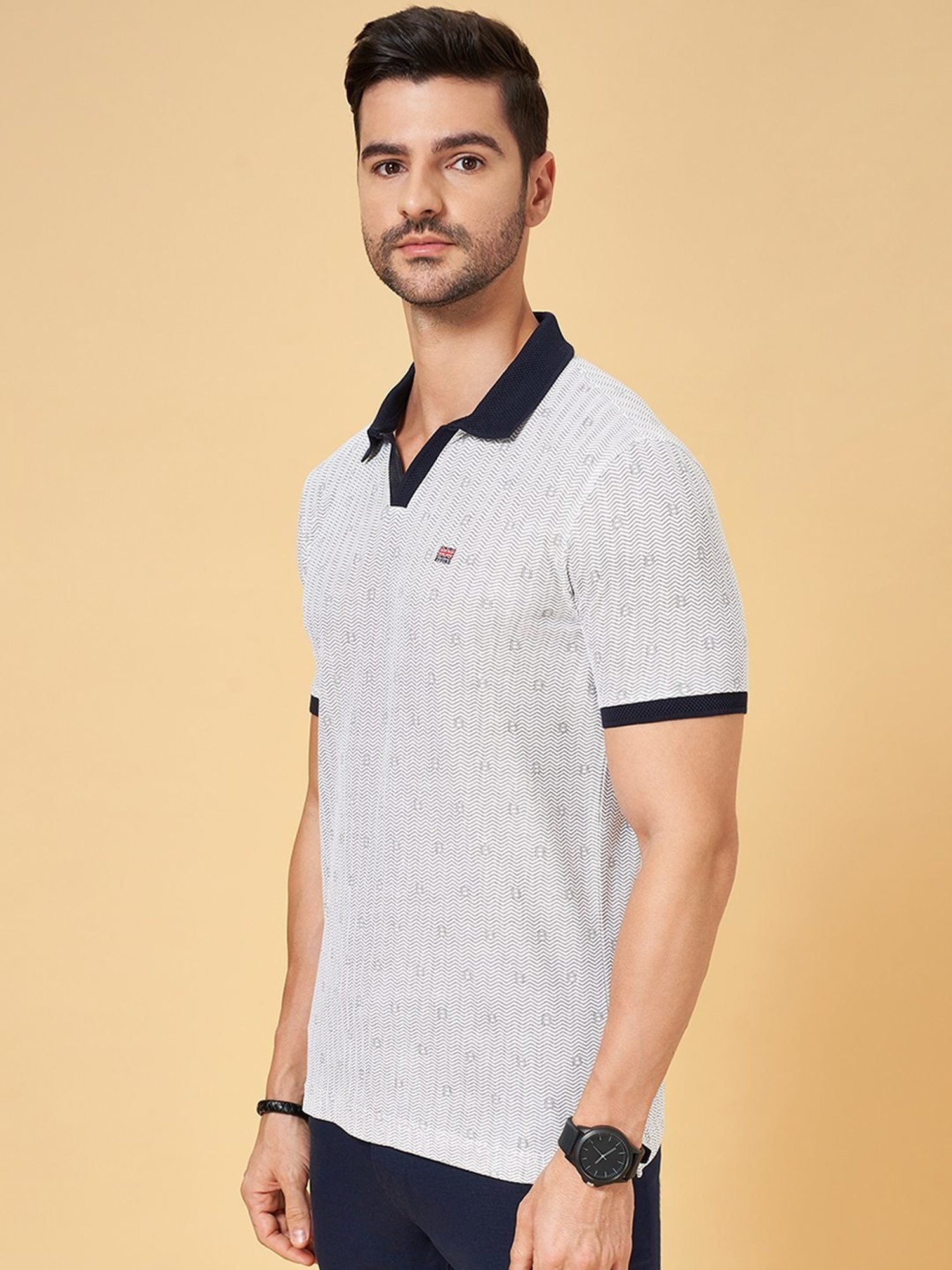 Byford By Pantaloons Navy Slim Fit Printed Polo T-Shirt