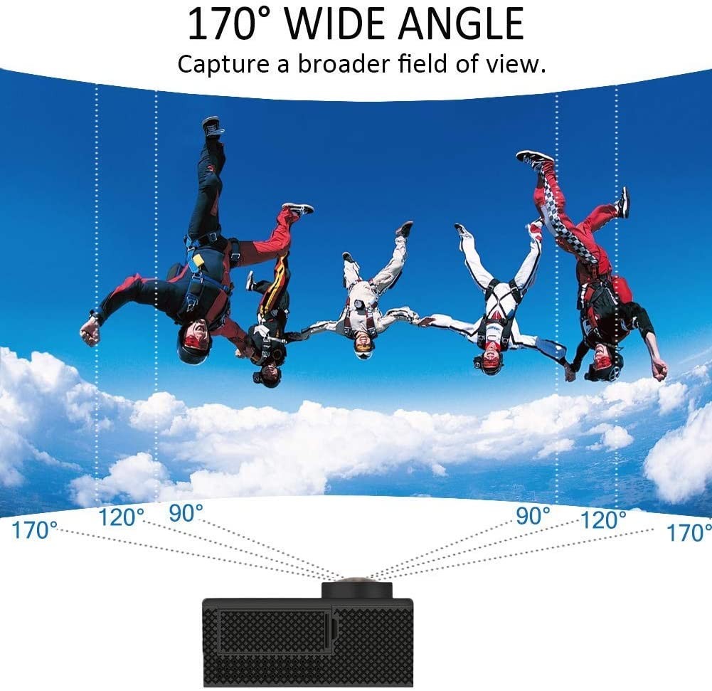 Outdoor waterproof sports camera, 720P ultra-clear camera, 90 degree wide angle, 30M depth waterproof, suitable for tourism, diving, surfing, skiing-black