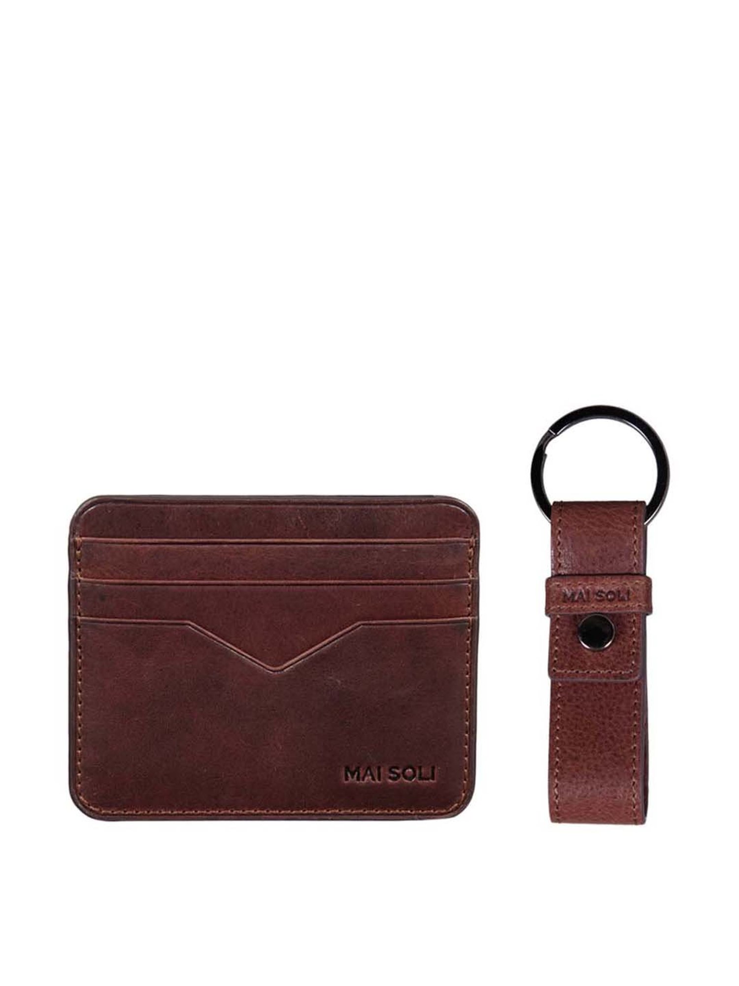 Mai Soli Brown Leather Keychain with Card Holder