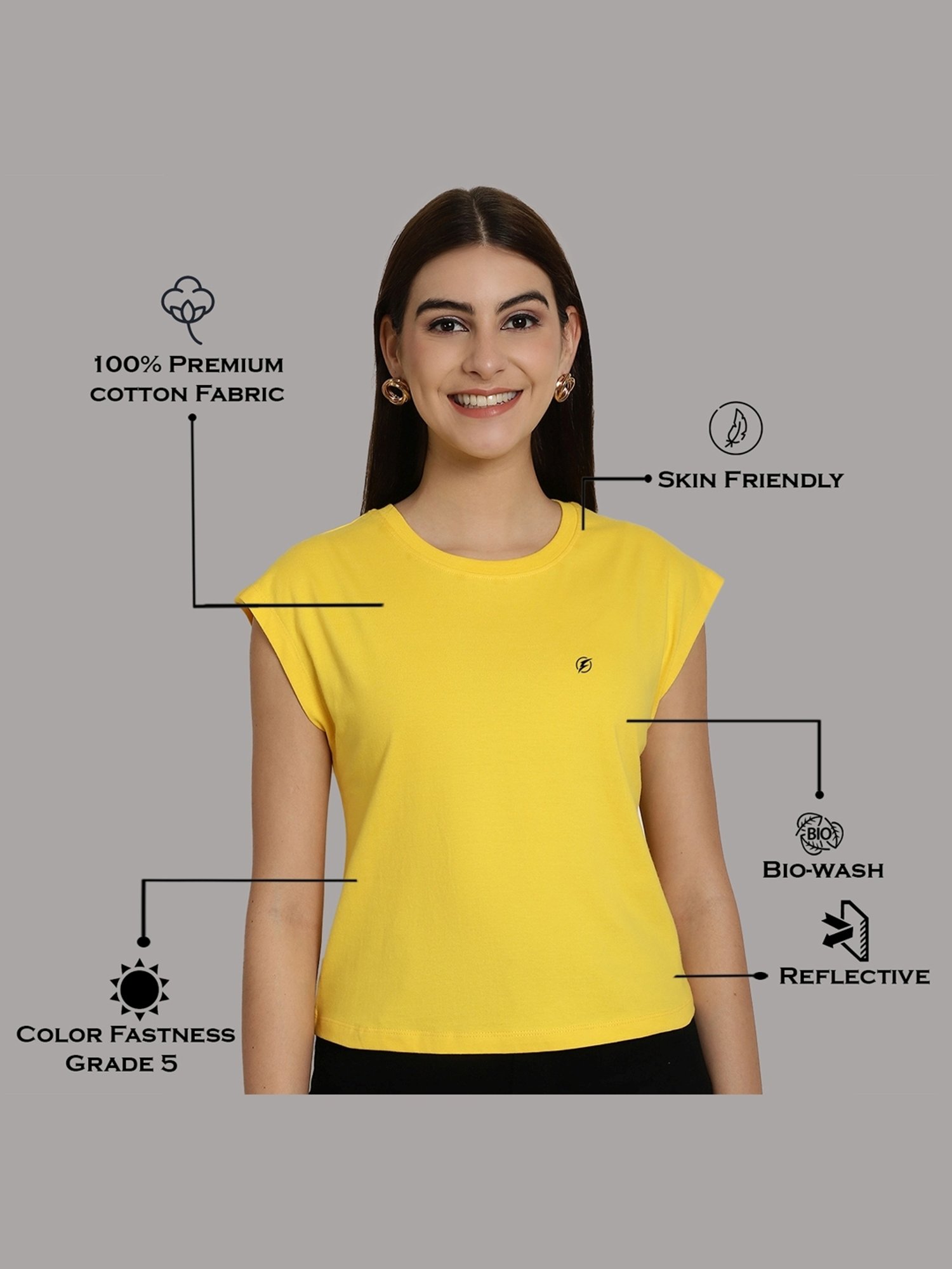 Friskers Yellow & Grey Slim Fit Sports T-Shirts - Pack Of 2