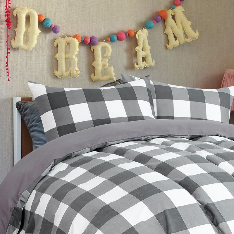 3 Pcs Microfiber Checkered Bedding Sets King Black and White - PiccoCasa