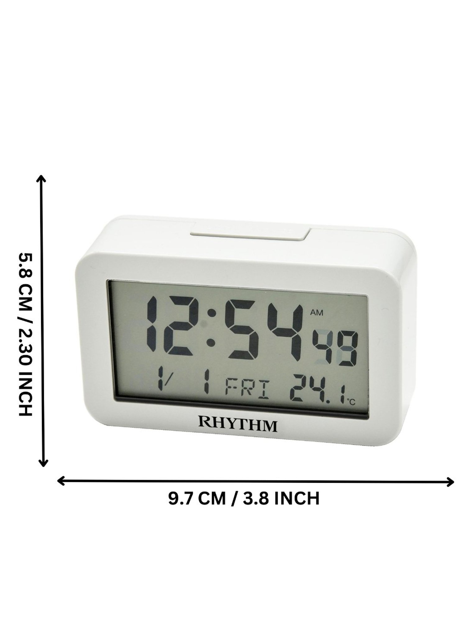 RHYTHM White Plastic Rectangular LED Light Beep Alarm Digital Table Clock