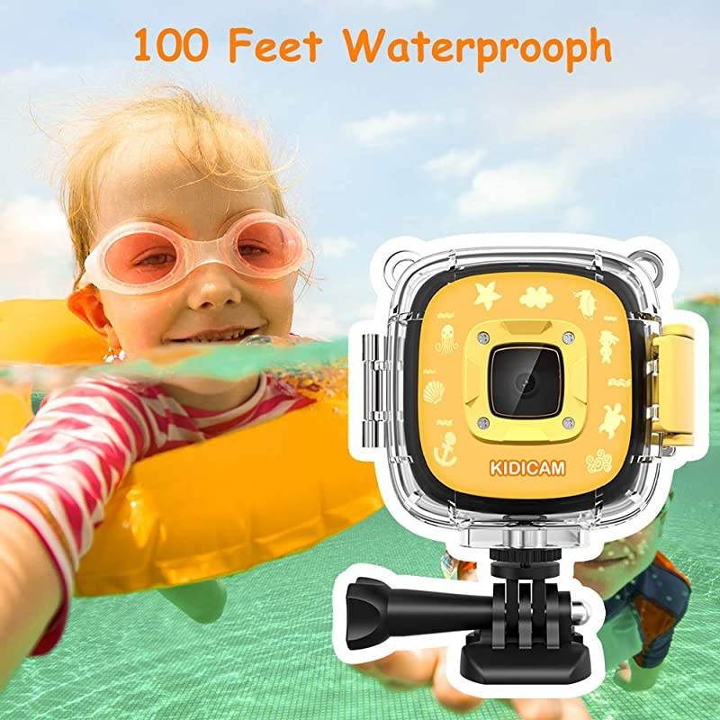 Kidicam 2.0 Kids Action Camera, Waterproof Digital Camera for Boys Girls 1080P Sports Camera Camcorder with 16GB Memory Card (Yellow)