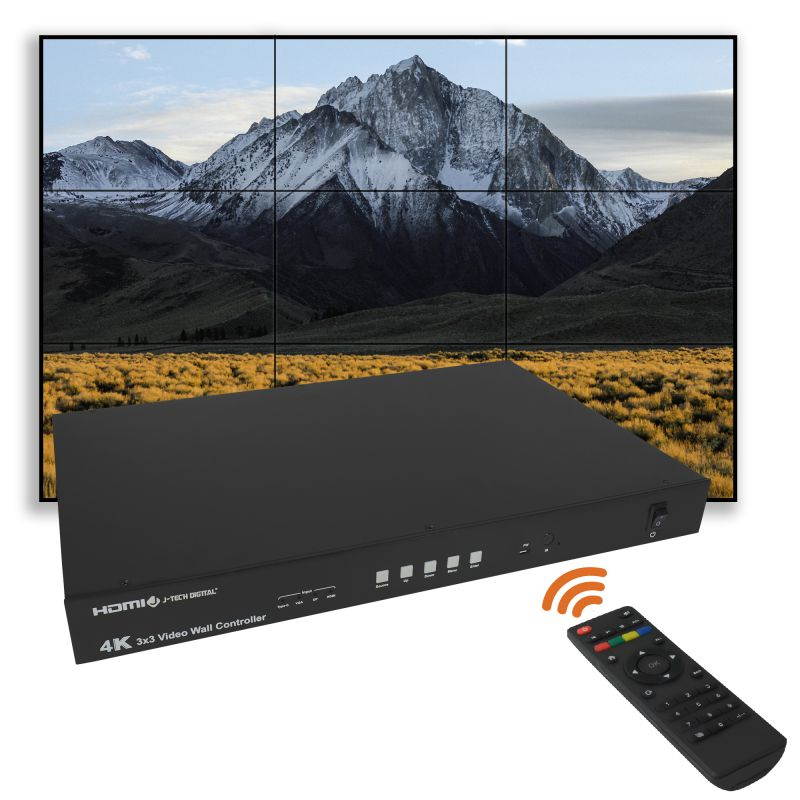 J-Tech Digital 4K30 3x3 Video Wall Controller | HDMI, VGA, DP, USB Type-C | HDCP 2.2 | Up to 10x10 [JTECH-VW09]