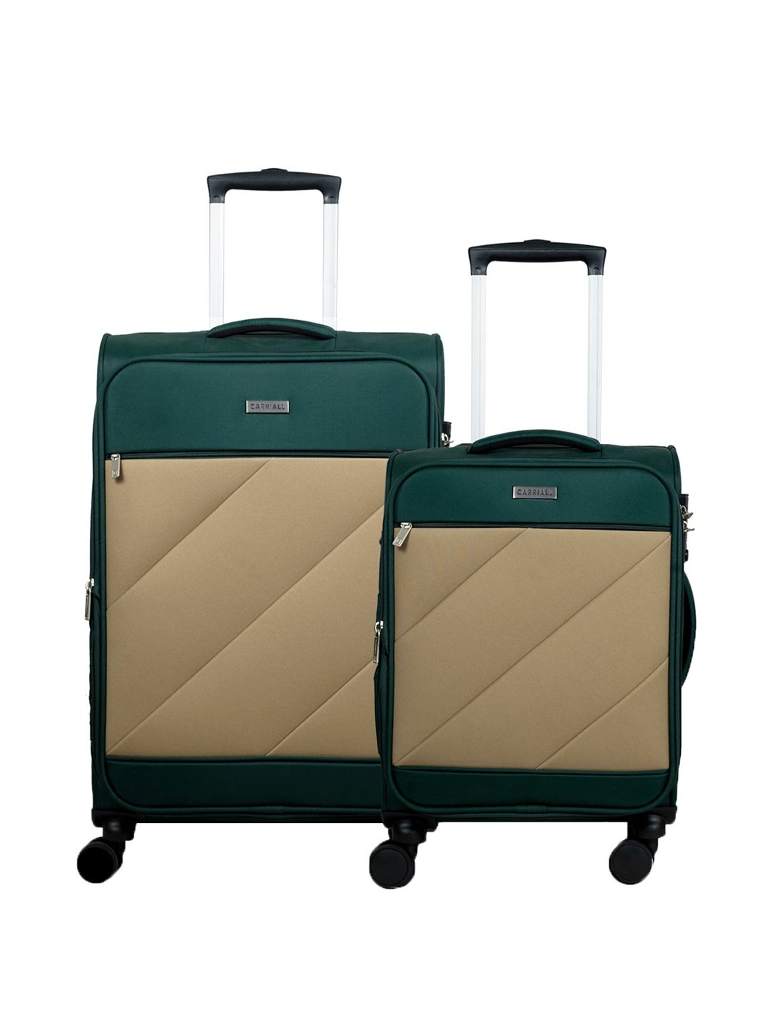 Carriall Green & Beige 4 Wheel Medium Soft Cabin Trolley Pack of 2 - 68 cm