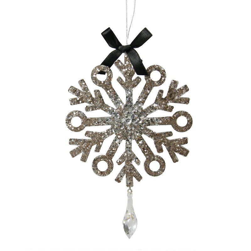 Sterling 7" Glittered Snowflake with Circular Tips Pendant Christmas Ornament - Silver