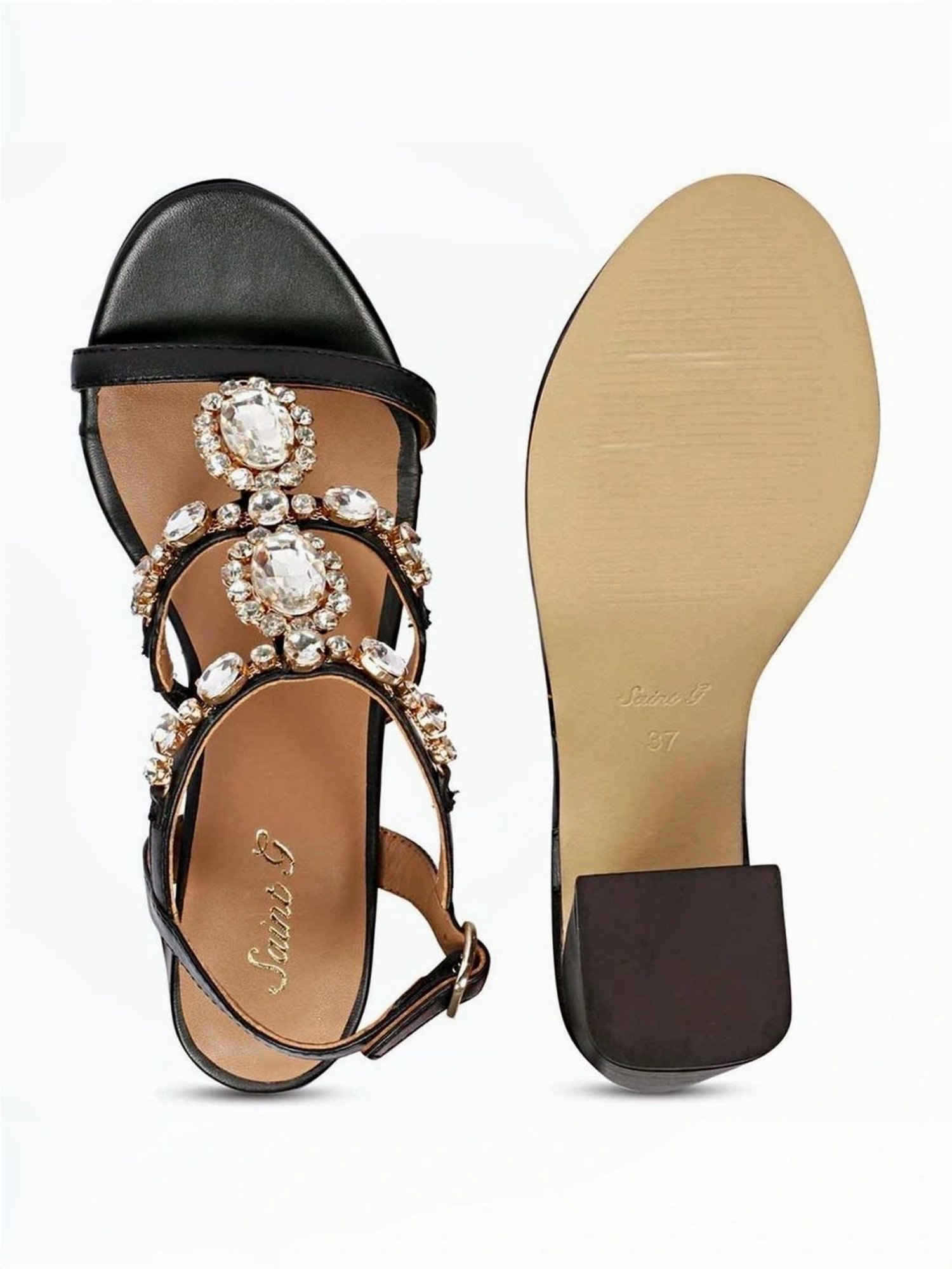 Saint G Women's Adorned Black Ankle Strap Sandals