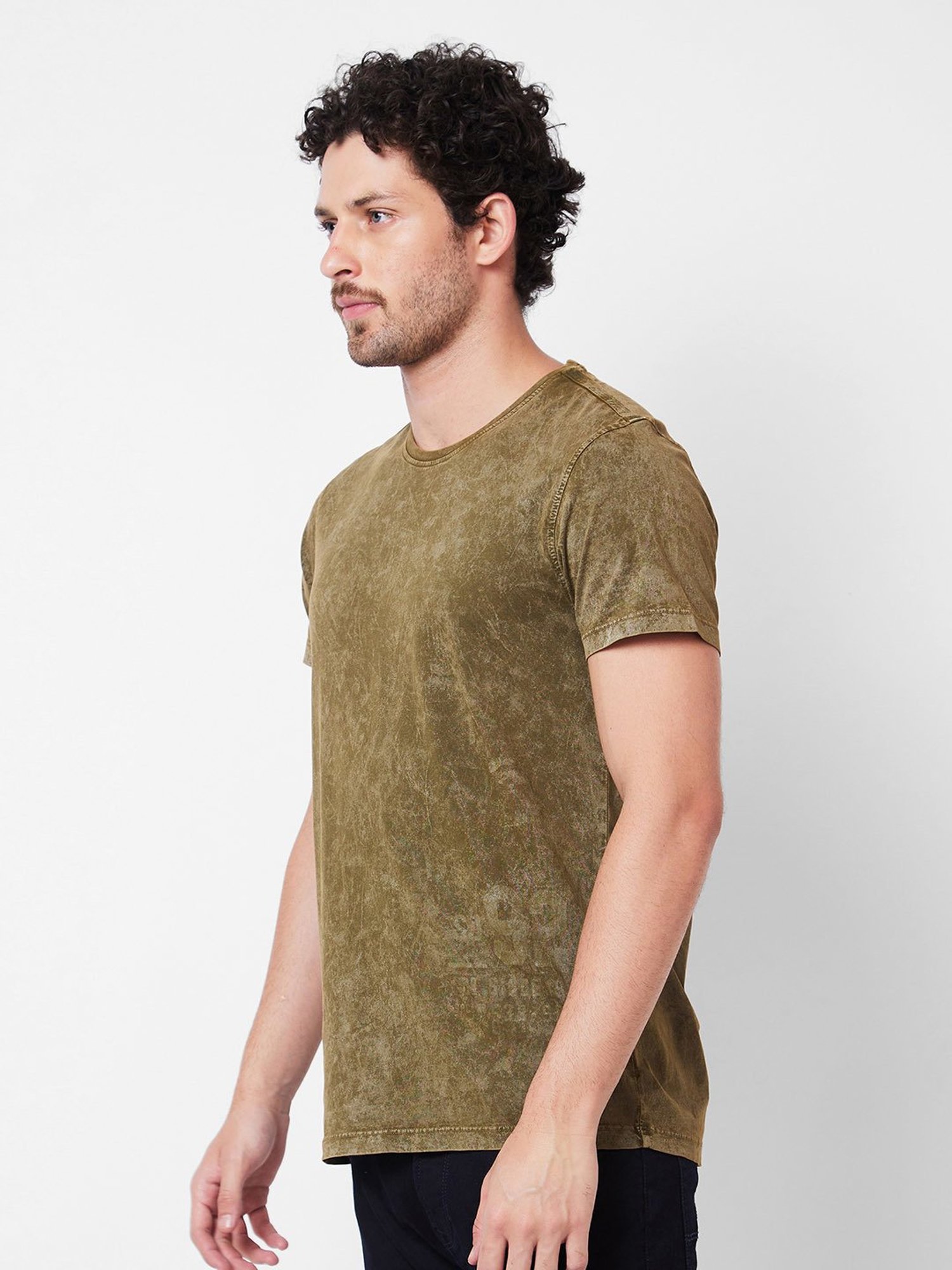 Spykar Olive Slim Fit Crew T-Shirt