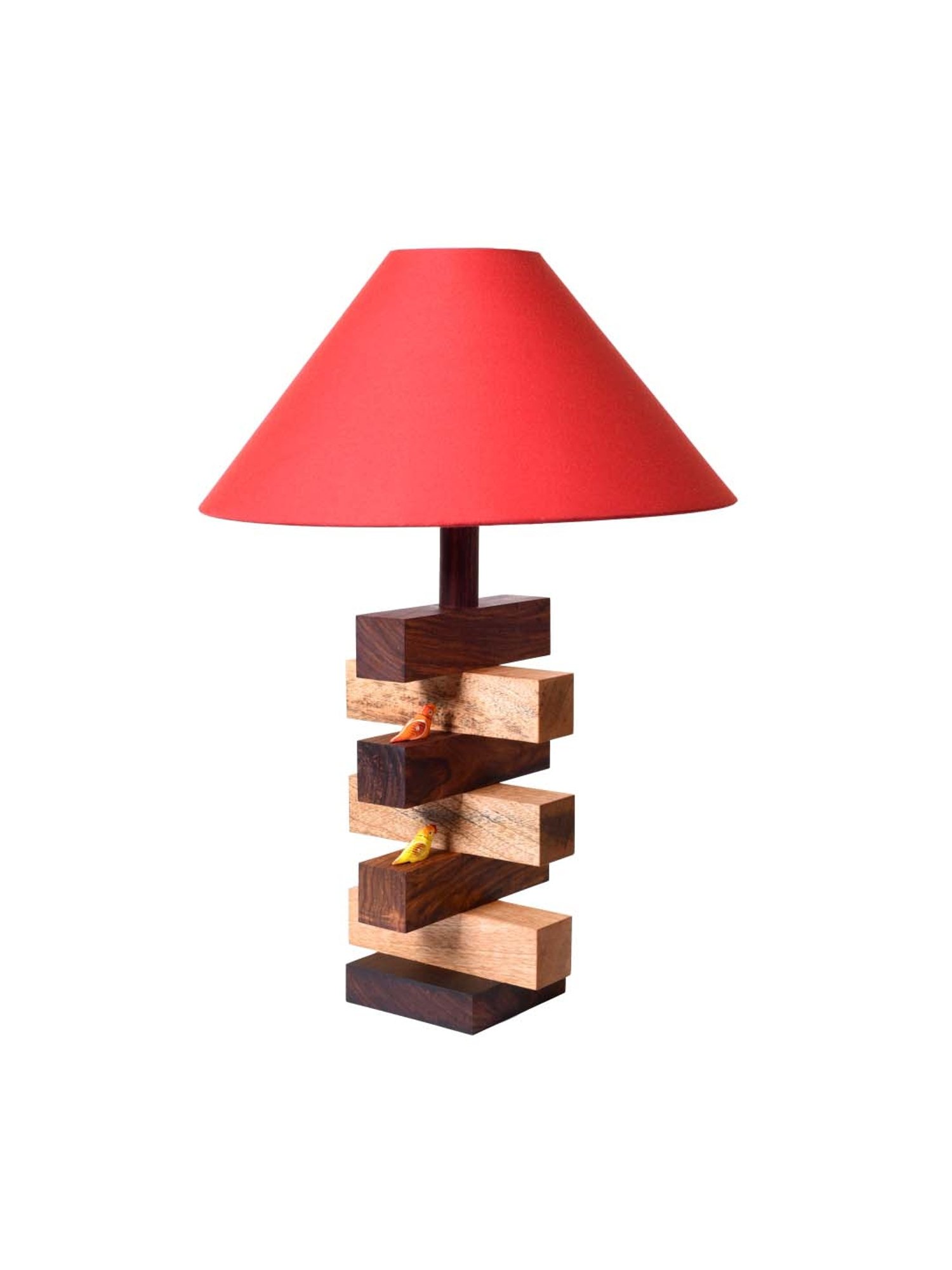 Unravel India Red & Brown Wood Table Lamp - Set of 1
