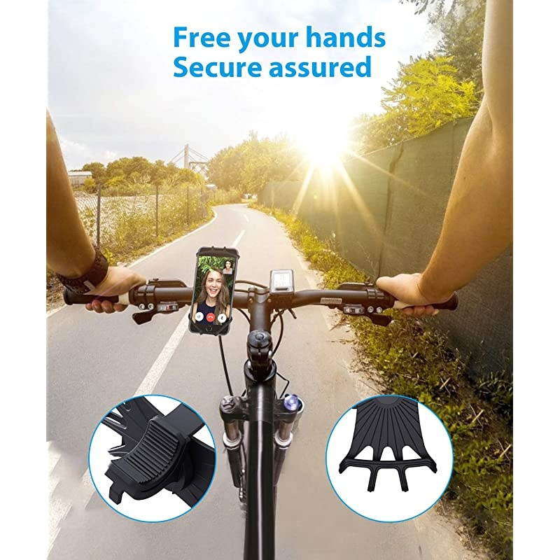 Phone Holder for Bike 360&deg; Rotation Motorcycle Phone Mount with Silicone Buckle Design Adjustable Handlebars Bicycle Phone Mount Universal for iPhone 12 11 Pro X 8 7 SE, Samsung S20, 4'' - 7'' Phones