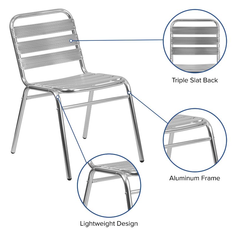 Emma and Oliver Aluminum Indoor-Outdoor Stack Chair with Triple Slat Back