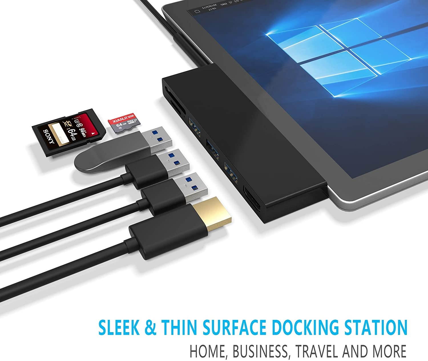 Cateck Surface Pro 4 USB 3.0 Hub Docking Station, Dual USB Card Reader, 3X USB 3.0 Ports (5Gps) + 4K HDMI + SD/TF(Micro SD) Memory Card Solt Combo Adapter?Upgraded Version?