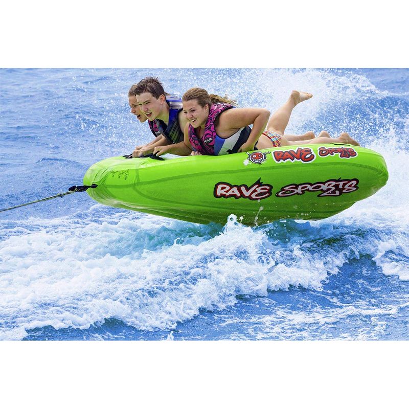 RAVE Sports 02463-RV Mambo 3 Rider Nylon Inflatable Lake Towable Boat Tube Float with Foam Handles and Neoprene Knuckle Guards, Green