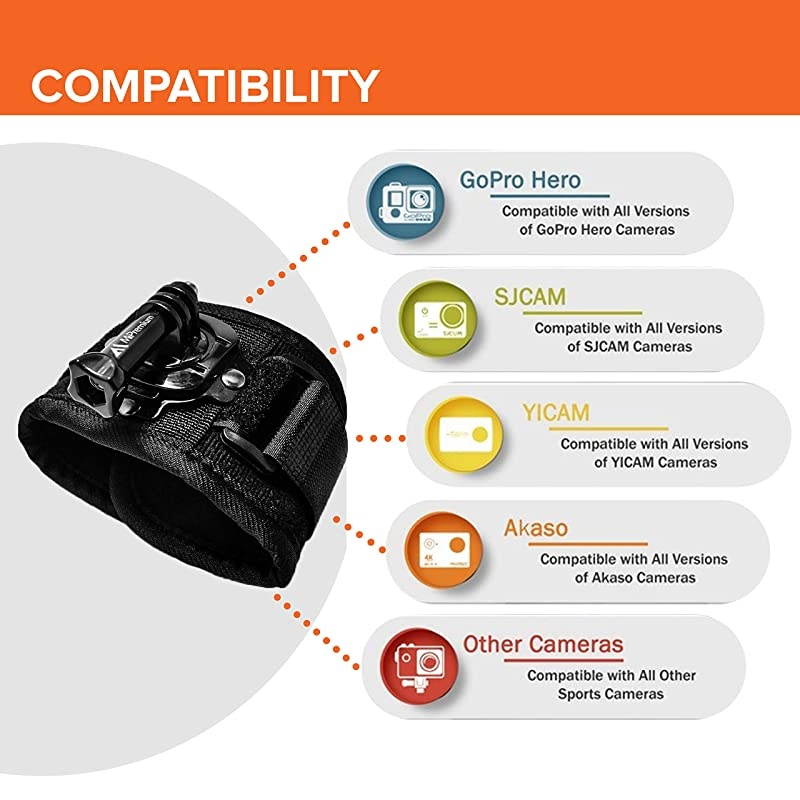 Wrist Strap Mount for GoPro Session Black Silver Hero 8 7 6 5 4 3 3+ 2 XIAOYI 4K SJCAM Xiaomi Yi EKEN Akaso Adjustable Cycling Arm Band Holder for Action Camera amp Outdoor Sports Accessories