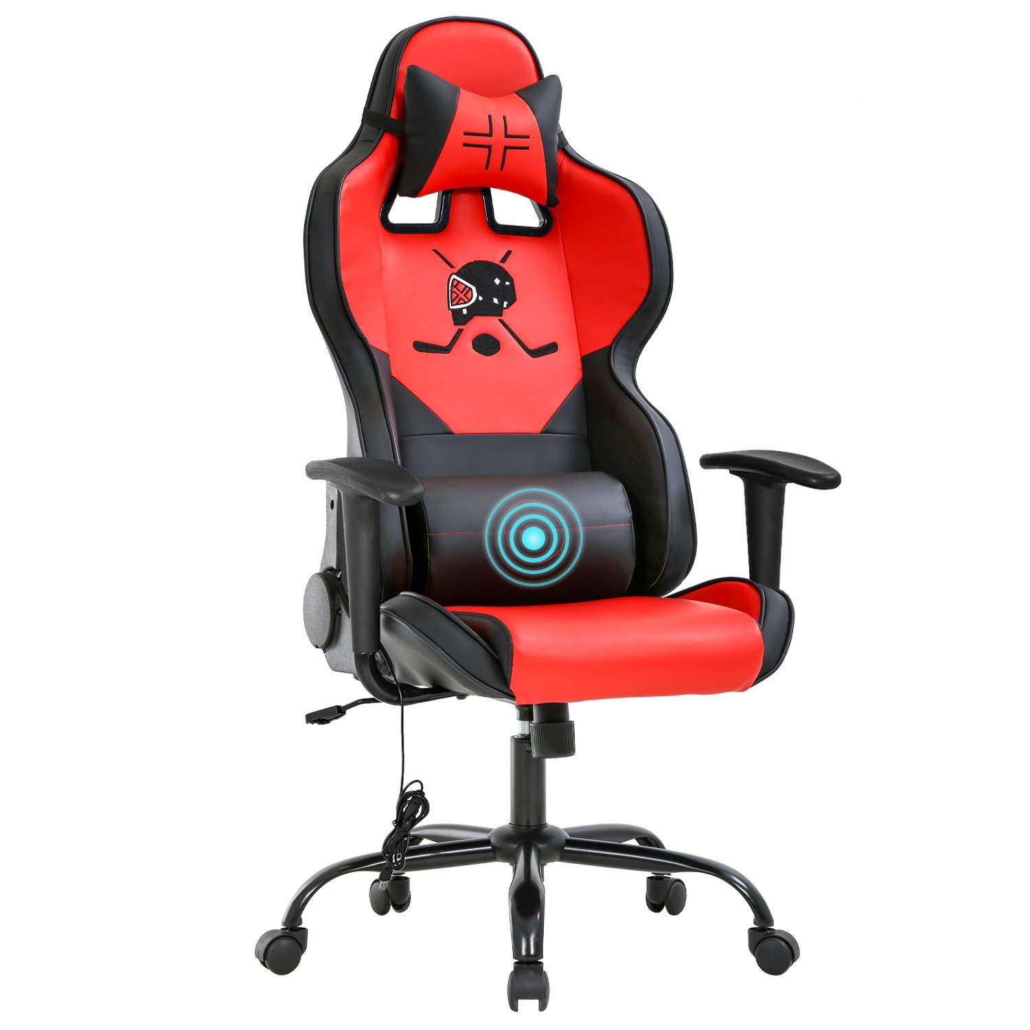 Gaming Chair Massage Office Chair Ergonomic Desk Chair with Lumbar Support Headrest Armrest Task Rolling Swivel PC E-Sports Racing Chair PU Leather Adjustable Computer Chair for Men(Red)