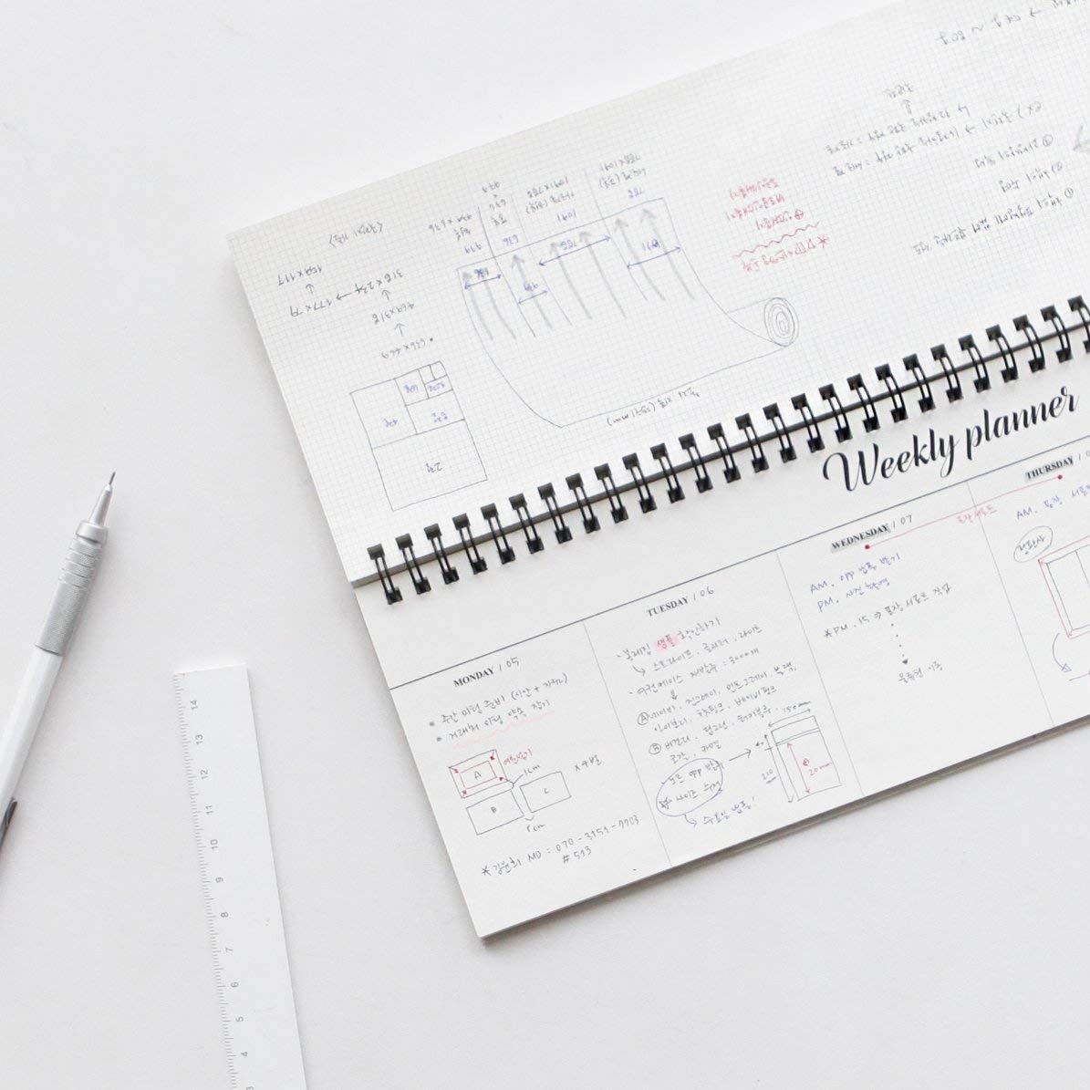 FUN DESIGN FAIR Weekly Planner Pad - Wirebound Undated Weekly Planner Pad, Weekly Scheduler Pad (White)