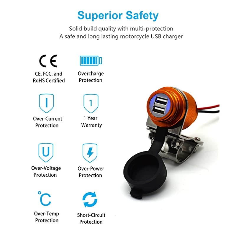 Aluminium 46 Amp Universal USB Power Charger USB Power Supply Kit for GPS Sat Nav and Smart Phone etc Golden