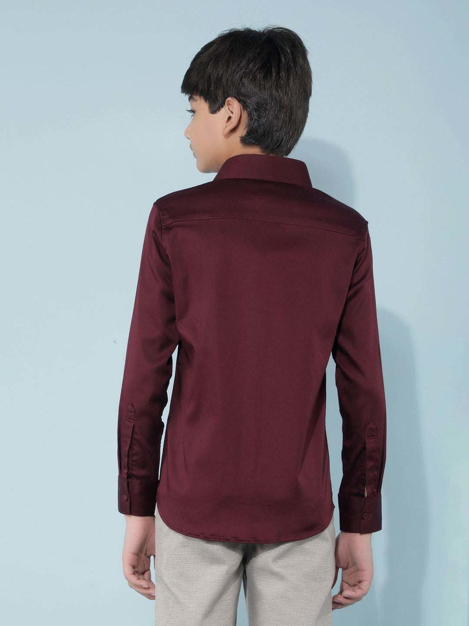 Crimsoune Club Boys Maroon Solid Full Sleeves Shirt