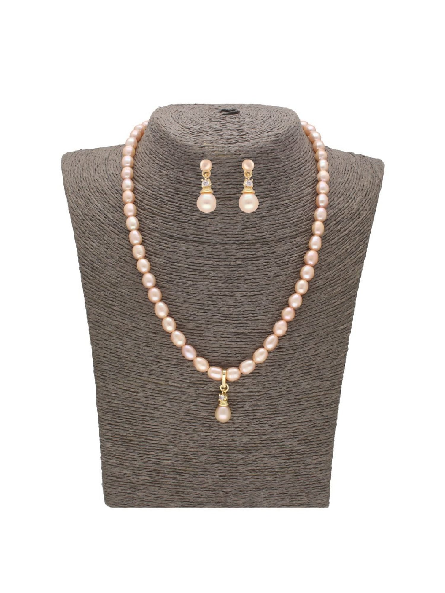 Sri Jagdamba Pearls Forever in Style Peach & Golden Necklace and Earring Set
