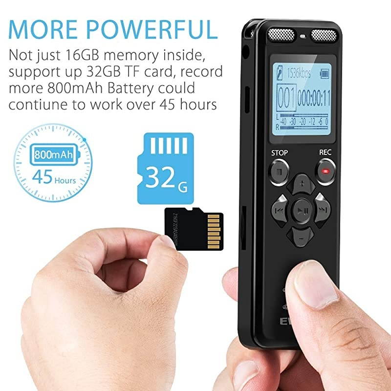 Digital Voice Recorder for Lectures 1536kbps 1120 Hours Sound Audio Activated Recorder Dictaphone Voice Recording Device with PlaybackMP3 PlayerPasswordVariable SpeedTF Card Expansion