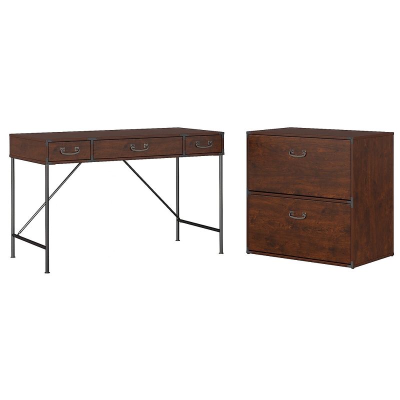 kathy ireland Home by Bush Furniture Ironworks 48W Writing Desk and Lateral File Cabinet, Coastal